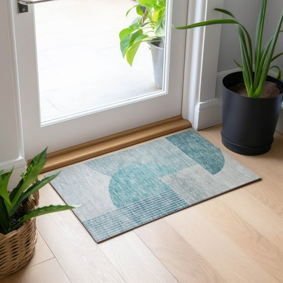 Addison Rugs Chantille Indoor/Outdoor Transitional Modern Teal Washable Rectangle Rug, 1'8" x 2'6"