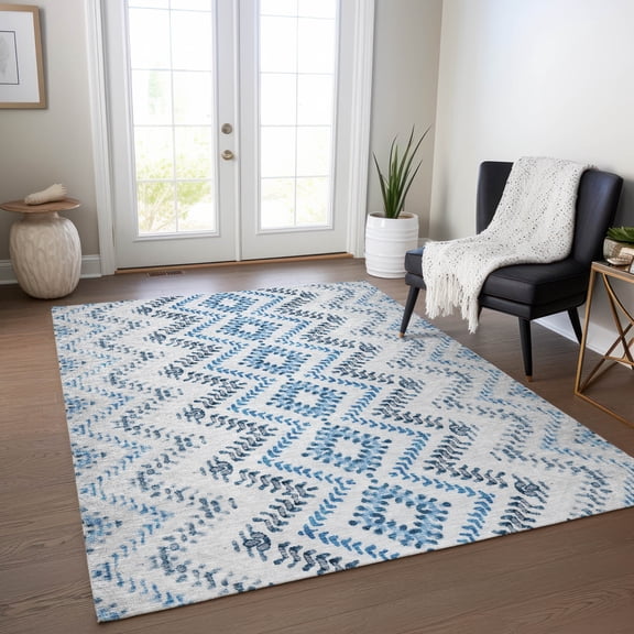 Addison Rugs Chantille Indoor/Outdoor Transitional Geometric Blue Washable Rectangle Rug, 2'6" x 3'10"