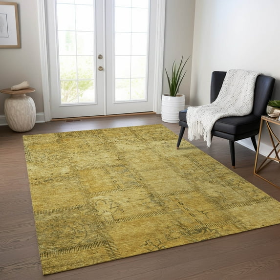 Addison Rugs Chantille Indoor/Outdoor Transitional Patchwork Gold Washable Rectangle Rug, 3' x 5'