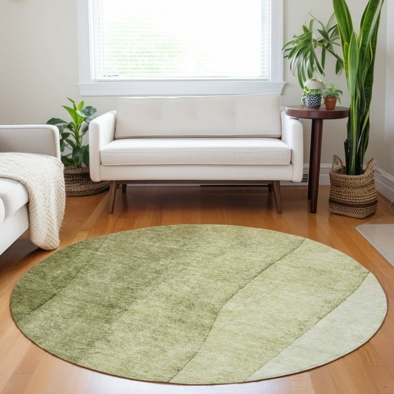 Addison Rugs Chantille Indoor/Outdoor Transitional Ombre Olive Washable Round Rug, 8' x 8'