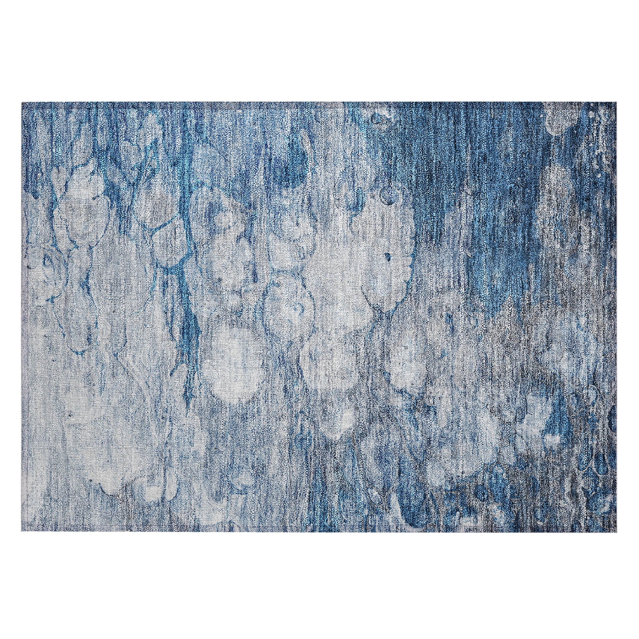 Blue Abstract Washable Synthetic Indoor/Outdoor Rug 1'8" x 2'6"