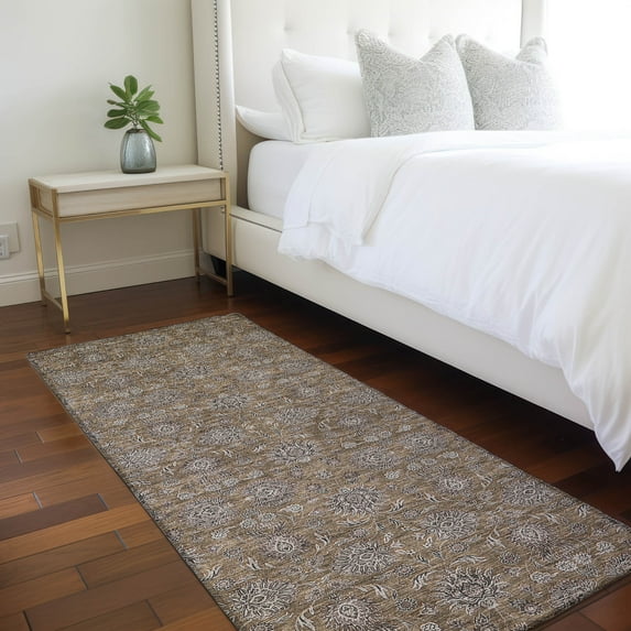 Addison Rugs Chantille Indoor/Outdoor Transitional Floral Chocolate Washable Runner Rug, 2'3" x 7'6"
