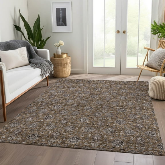 Addison Rugs Chantille Indoor/Outdoor Transitional Floral Chocolate Washable Rectangle Rug, 2'6" x 3'10"