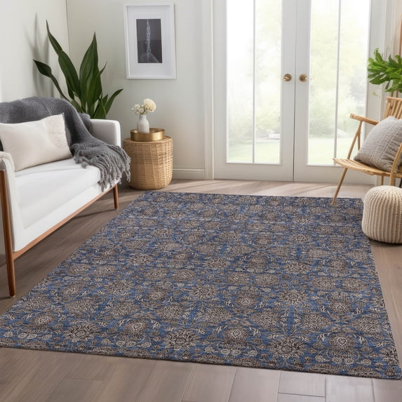 Addison Rugs Chantille Indoor/Outdoor Transitional Floral Navy Washable Rectangle Rug, 3' x 5'