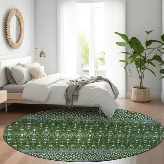 Addison Rugs Chantille Indoor/Outdoor Transitional Boho Olive Washable Round Rug, 8' x 8'