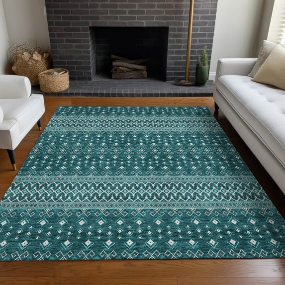 Addison Rugs Chantille Indoor/Outdoor Transitional Boho Teal Washable Rectangle Rug, 10' x 14'