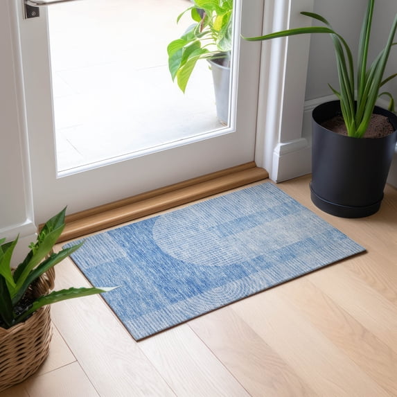 Addison Rugs Chantille Indoor/Outdoor Transitional Art Deco Blue Washable Rectangle Rug, 1'8" x 2'6"