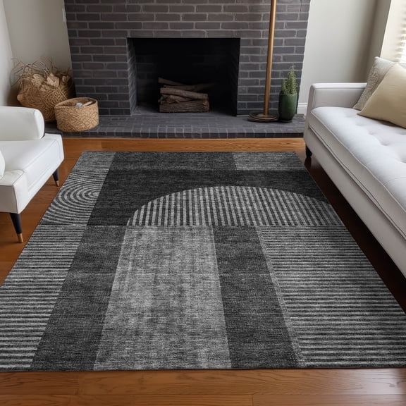 Addison Rugs Chantille Indoor/Outdoor Transitional Art Deco Charcoal Washable Rectangle Rug, 5' x 7'6"