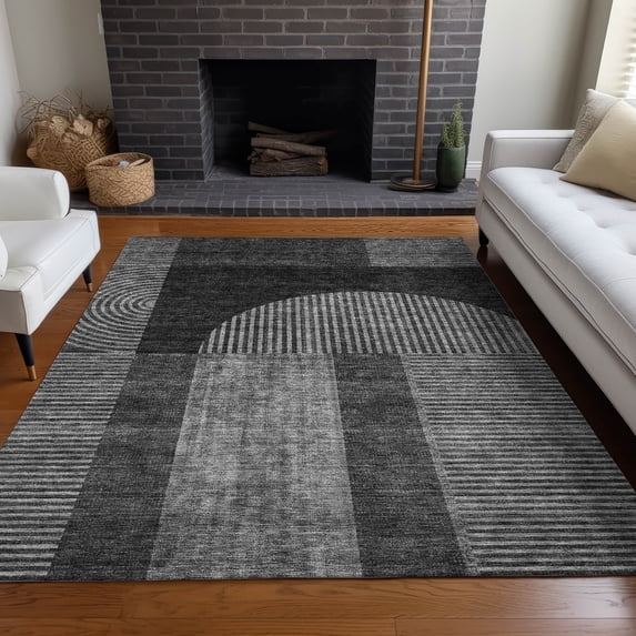 Addison Rugs Chantille Indoor/Outdoor Transitional Art Deco Charcoal Washable Rectangle Rug, 8' x 10'