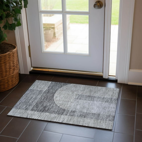 Addison Rugs Chantille Indoor/Outdoor Transitional Art Deco Gray Washable Rectangle Rug, 1'8" x 2'6"