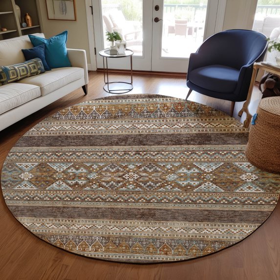 Addison Rugs Chantille Indoor/Outdoor Transitional Southwest Chocolate Washable Round Rug, 8' x 8'
