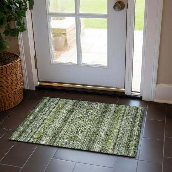 Addison Rugs Chantille Indoor/Outdoor Transitional Southwest Olive Washable Rectangle Rug, 1'8" x 2'6"