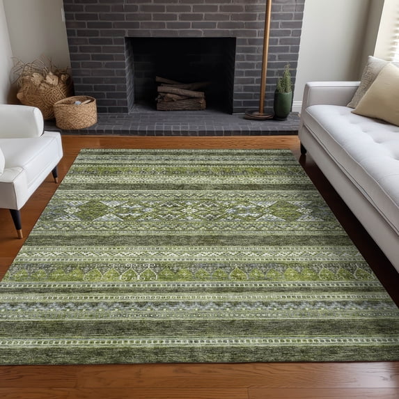 Addison Rugs Chantille Indoor/Outdoor Transitional Southwest Olive Washable Rectangle Rug, 8' x 10'