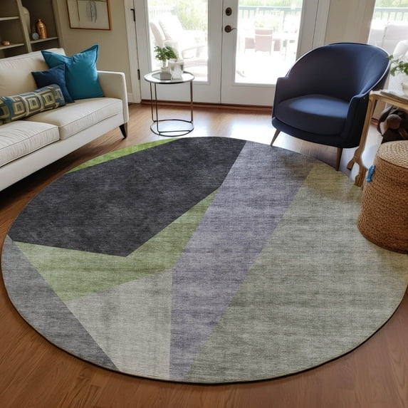 Addison Rugs Chantille Indoor/Outdoor Transitional Art Deco Sage Washable Round Rug, 8' x 8'