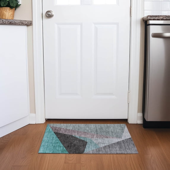Addison Rugs Chantille Indoor/Outdoor Transitional Art Deco Teal Washable Rectangle Rug, 1'8" x 2'6"