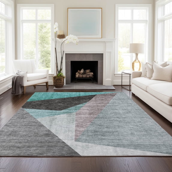 Addison Rugs Chantille Indoor/Outdoor Transitional Art Deco Teal Washable Rectangle Rug, 3' x 5'