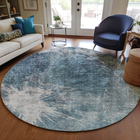 Addison Rugs Chantille Indoor/Outdoor Transitional Organic Teal Washable Round Rug, 8' x 8'
