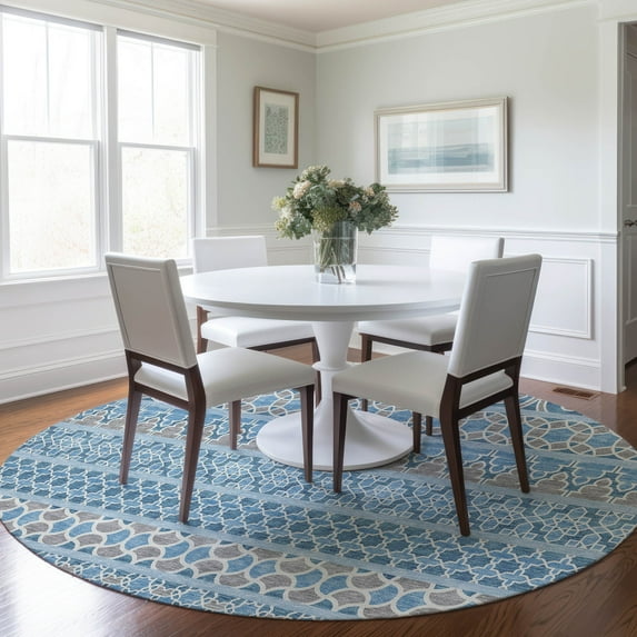 Addison Rugs Chantille Indoor/Outdoor Transitional Bohemian Sky Washable Round Rug, 8' x 8'