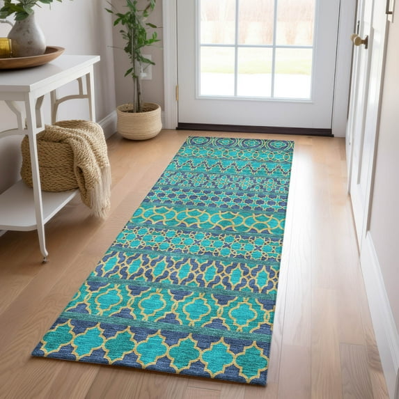 Addison Rugs Chantille Indoor/Outdoor Transitional Bohemian Teal Washable Runner Rug, 2'3" x 7'6"