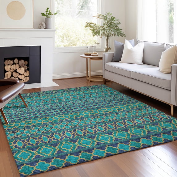 Addison Rugs Chantille Indoor/Outdoor Transitional Bohemian Teal Washable Rectangle Rug, 5' x 7'6"