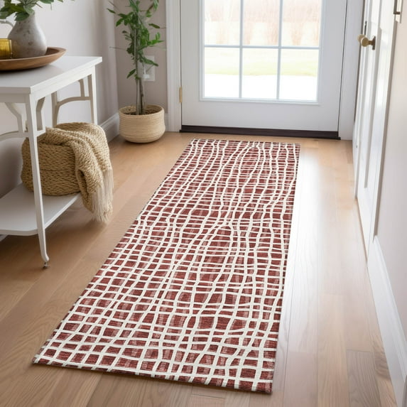 Addison Rugs Chantille Indoor/Outdoor Transitional Stripes Burgundy Washable Runner Rug, 2'3" x 7'6"