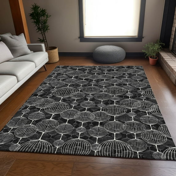 Addison Rugs Chantille Indoor/Outdoor Transitional Geometric Black Washable Rectangle Rug, 2'6" x 3'10"