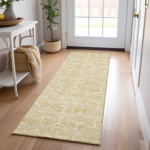 Addison Rugs Chantille Indoor/Outdoor Transitional Geometric Gold Washable Runner Rug, 2'3" x 7'6"