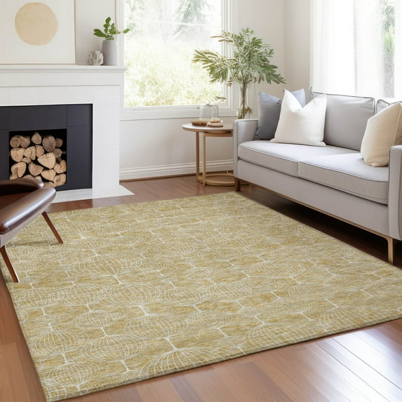 Addison Rugs Chantille Indoor/Outdoor Transitional Geometric Gold Washable Rectangle Rug, 9' x 12'