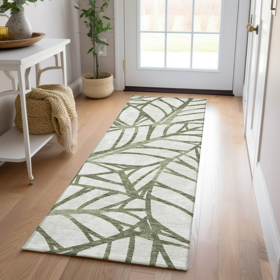Addison Rugs Chantille Indoor/Outdoor Transitional Floral Olive Washable Runner Rug, 2'3" x 7'6"