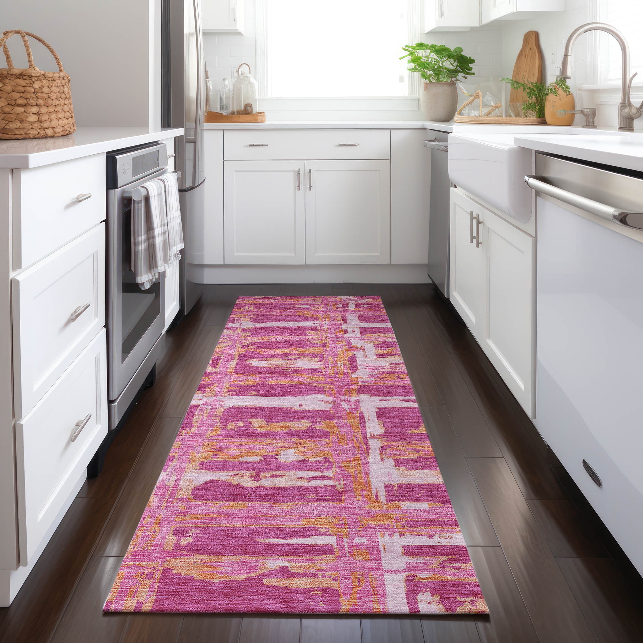 Addison Rugs Chantille Indoor/Outdoor Transitional Stripes Blush Washable Runner Rug, 2'3" x 7'6"