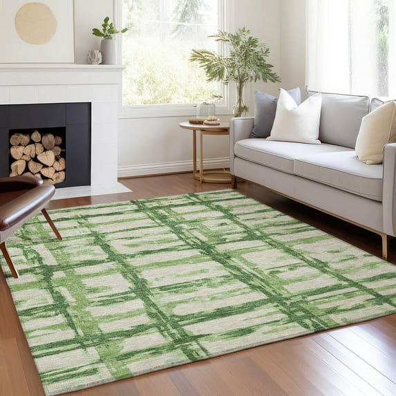 Addison Rugs Chantille Indoor/Outdoor Transitional Stripes Green Washable Rectangle Rug, 9' x 12'