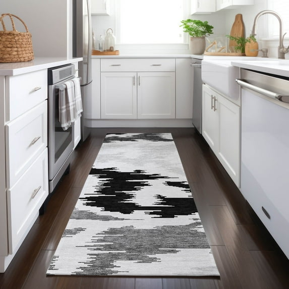 Addison Rugs Chantille Indoor/Outdoor Transitional Abstract Black Washable Runner Rug, 2'3" x 7'6"