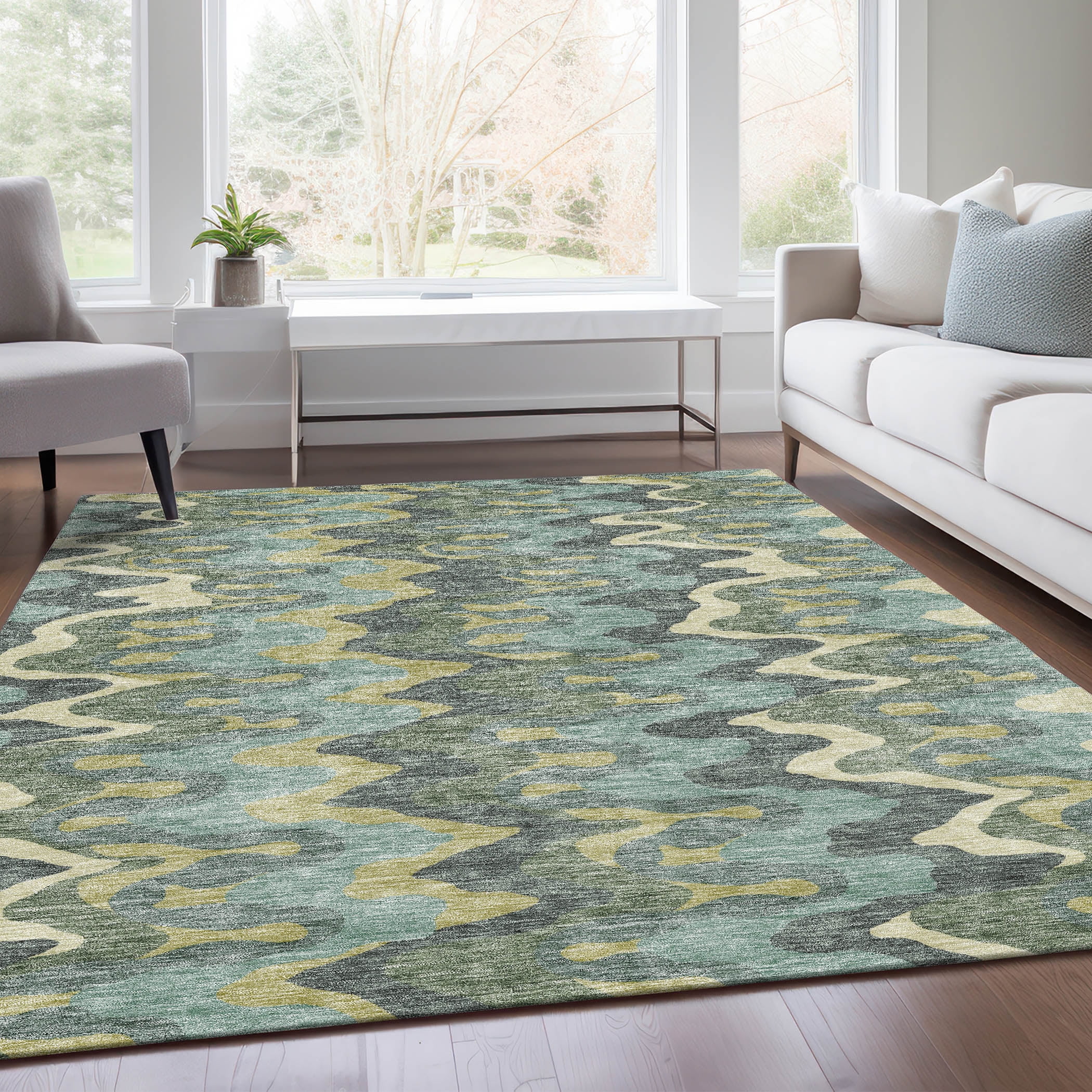 Addison Rugs Chantille Indoor/Outdoor Transitional Waves Sage Washable Rectangle Rug, 9' x 12'