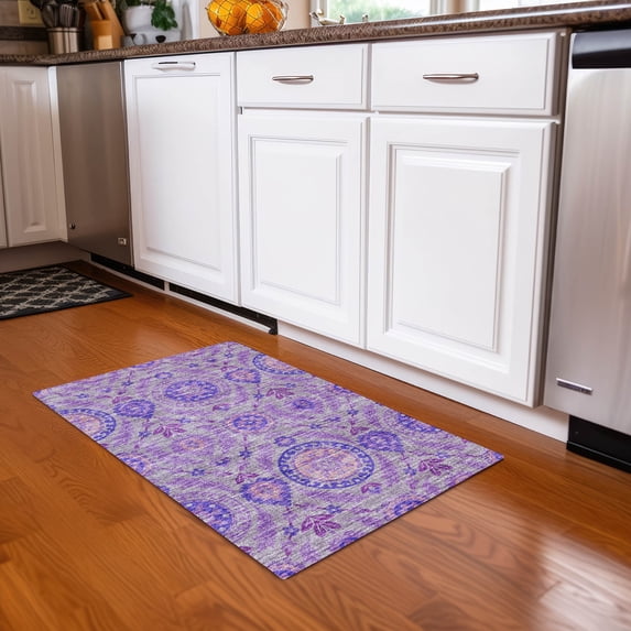 Addison Rugs Chantille Indoor/Outdoor Transitional Floral Lavender Washable Rectangle Rug, 1'8" x 2'6"