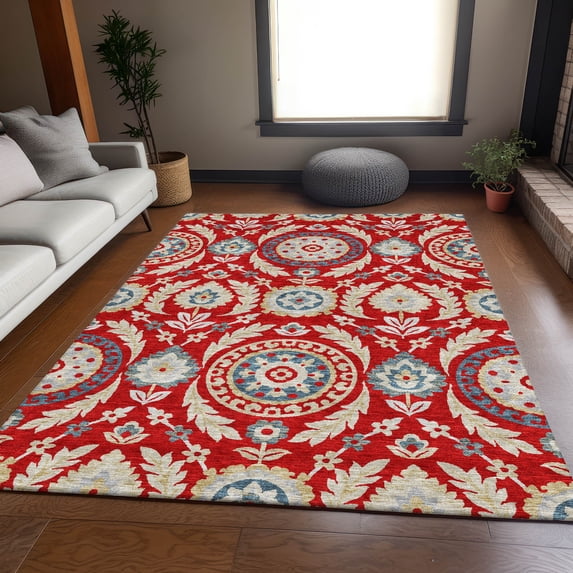 Addison Rugs Chantille Indoor/Outdoor Transitional Floral Red Washable Rectangle Rug, 3' x 5'