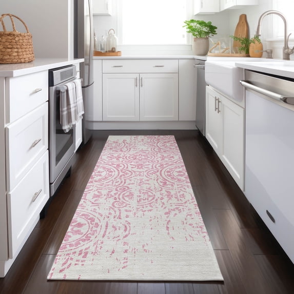 Addison Rugs Chantille Indoor/Outdoor Transitional Medallions Pink Washable Runner Rug, 2'3" x 7'6"