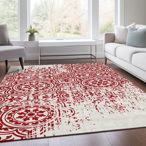 Addison Rugs Chantille Indoor/Outdoor Transitional Medallions Red Washable Rectangle Rug, 10' x 14'