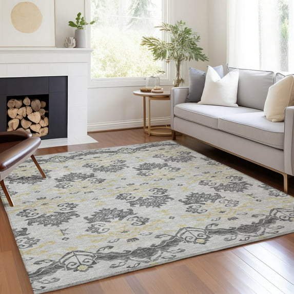 Addison Rugs Chantille Indoor/Outdoor Transitional Vintage Charcoal Washable Rectangle Rug, 5' x 7'6"