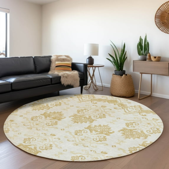 Addison Rugs Chantille Indoor/Outdoor Transitional Vintage Gold Washable Round Rug, 8' x 8'