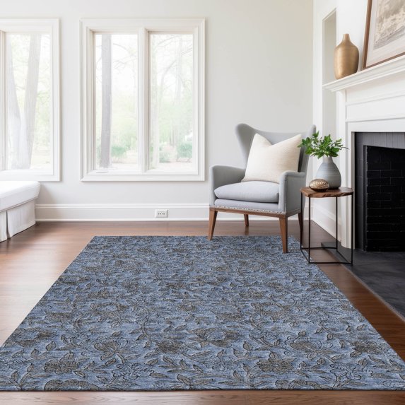 Addison Rugs Chantille Indoor/Outdoor Transitional Floral Blue Washable Rectangle Rug, 3' x 5'