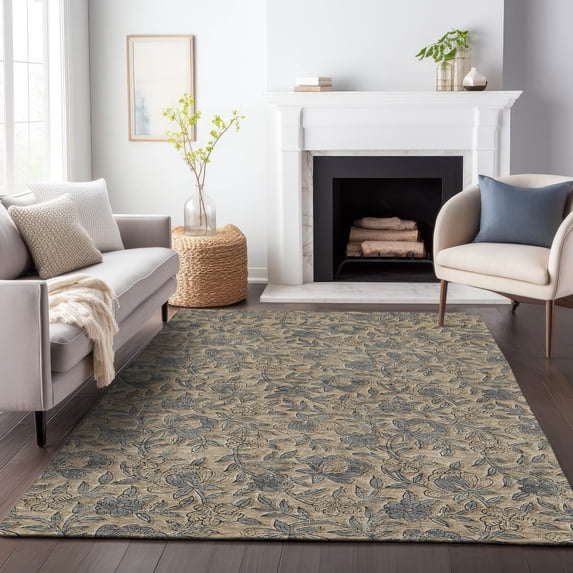 Addison Rugs Chantille Indoor/Outdoor Transitional Floral Khaki Washable Rectangle Rug, 3' x 5'