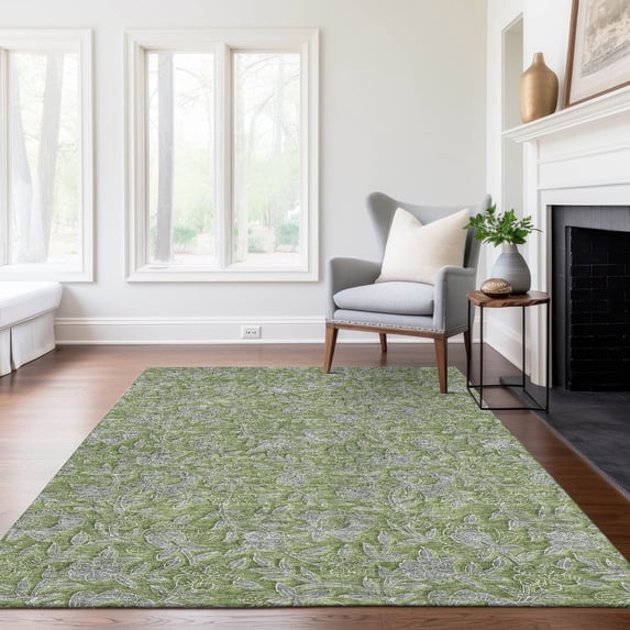 Addison Rugs Chantille Indoor/Outdoor Transitional Floral Olive Washable Rectangle Rug, 2'6" x 3'10"