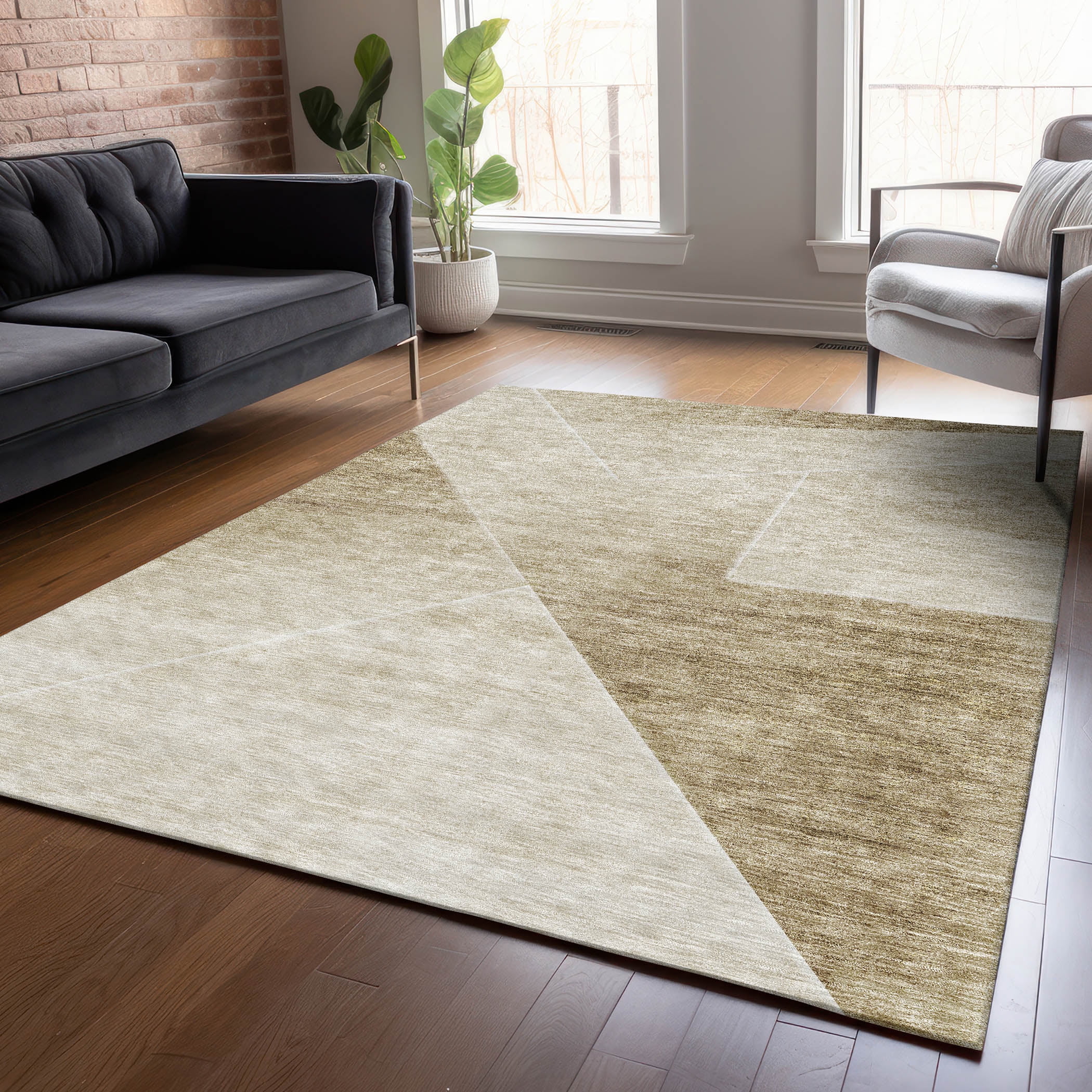 Beige Geometric Flat Woven Indoor/Outdoor Rug 2'6" x 3'10"