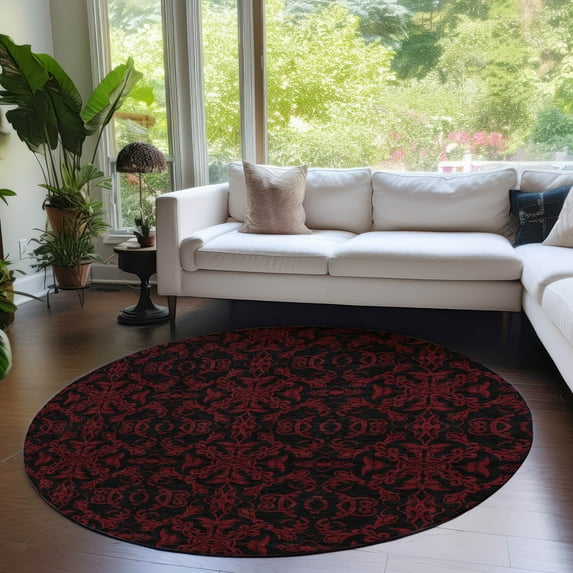 Addison Rugs Chantille Indoor/Outdoor Transitional Medallions Red Washable Round Rug, 8' x 8'