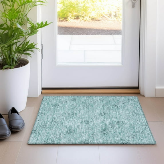 Addison Rugs Chantille Indoor/Outdoor Transitional Floral Teal Washable Rectangle Rug, 1'8" x 2'6"