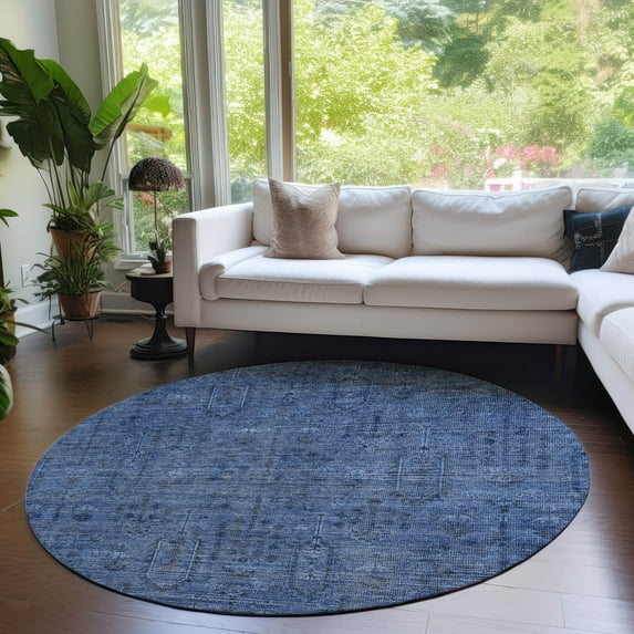 Addison Rugs Chantille Indoor/Outdoor Transitional Southwest Navy Washable Round Rug, 8' x 8'