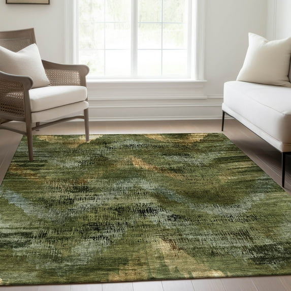 Addison Rugs Chantille Indoor/Outdoor Transitional Lines Olive Washable Rectangle Rug, 5' x 7'6"