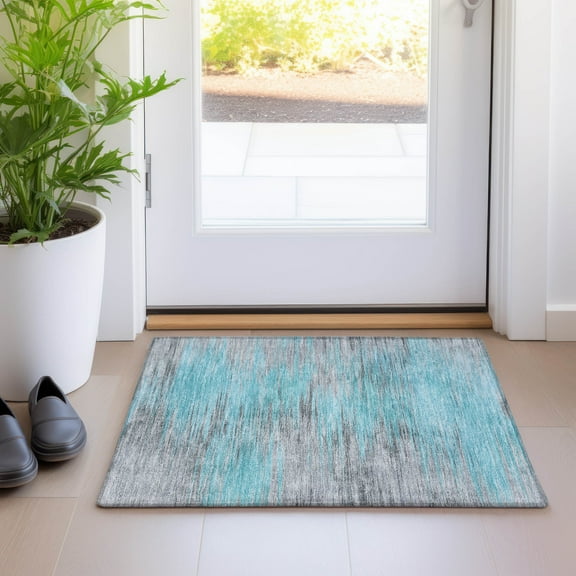 Addison Rugs Chantille Indoor/Outdoor Transitional Lines Teal Washable Rectangle Rug, 1'8" x 2'6"