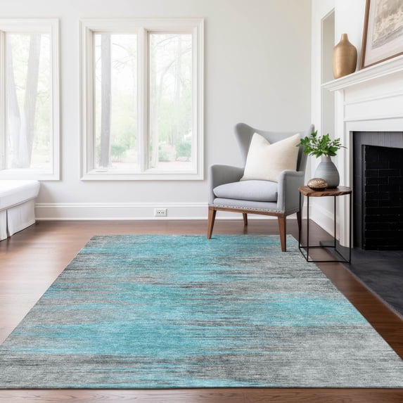 Addison Rugs Chantille Indoor/Outdoor Transitional Lines Teal Washable Rectangle Rug, 3' x 5'