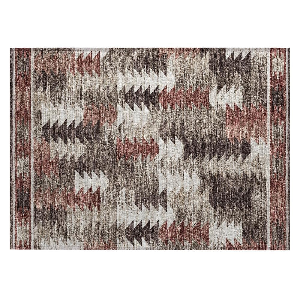 Chocolate and Beige Rectangular Washable Synthetic Rug